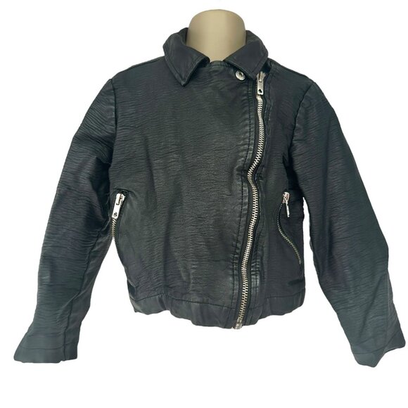 Crazy 8 Moto Jacket Unisex Kids Size 5 Black LS Offset Zipper Snap Collar - Picture 3 of 7